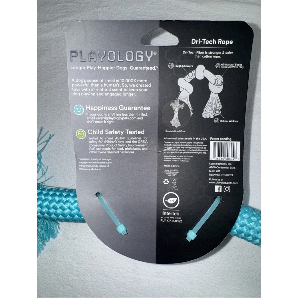 Playology Dog Toy‎ Rope Peanut Butter Scented Knotted Chew for Medium to Large